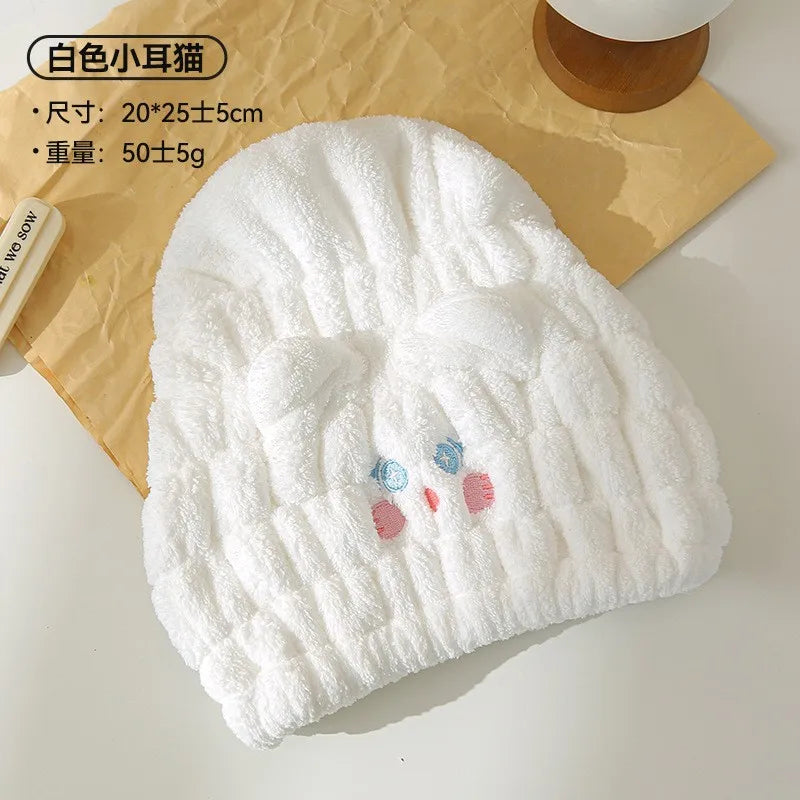 Dry Hair Hat Children Coral Velvet Cartoon Shower Cap Rabbit Ear Dry Hair Hat Wholesale Adult Female Dry Hair Towel