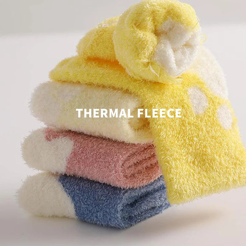 3 Pairs Unisex Newborn Baby Socks Soft Mink-like Fabric Solid Colour Bear Paw Design for Boys And Girls