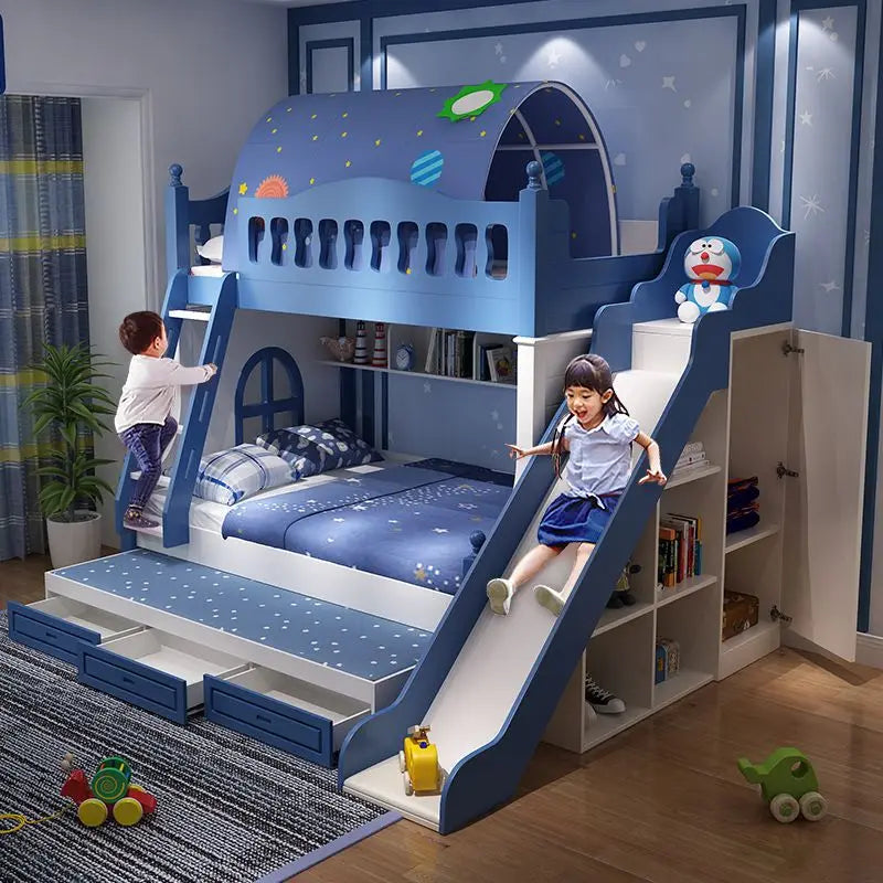 Bunk Bed Children Bunk Solid Wood Bedpost Two-story Bed Boys and Girls Multifunctional Mother-child Bed With Wardrobe