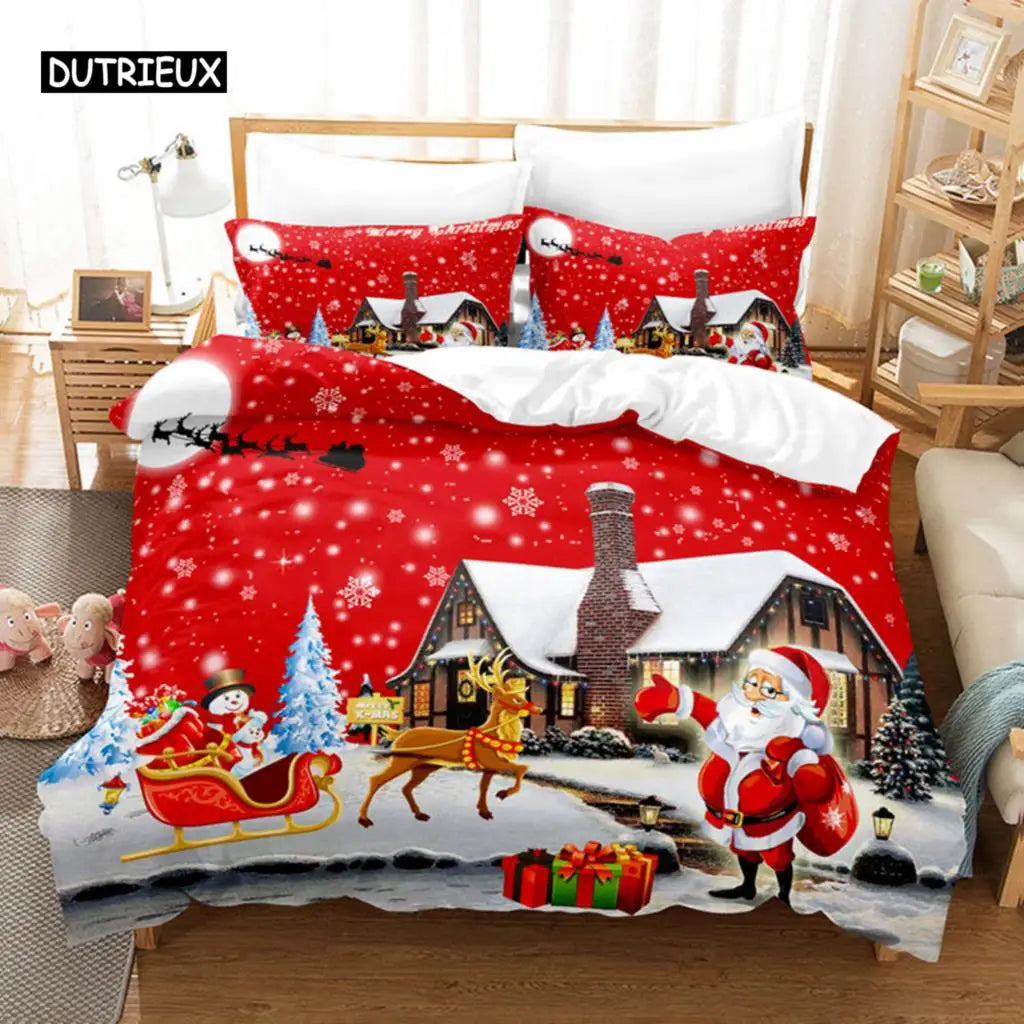 Christmas Snow Cartoon Gift Deer Bedding Set, Christmas Duvet Cover Set, Comfortable Breathable Duvet Cover, Christmas Xmas Gift