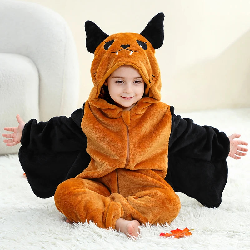 Winter Baby Rompers Baby Pijamas Halloween Ghost Bat Shark Deer Animal Cartoon Hooded Jumpsuits Cosplay Costume Boys Girl Pajama