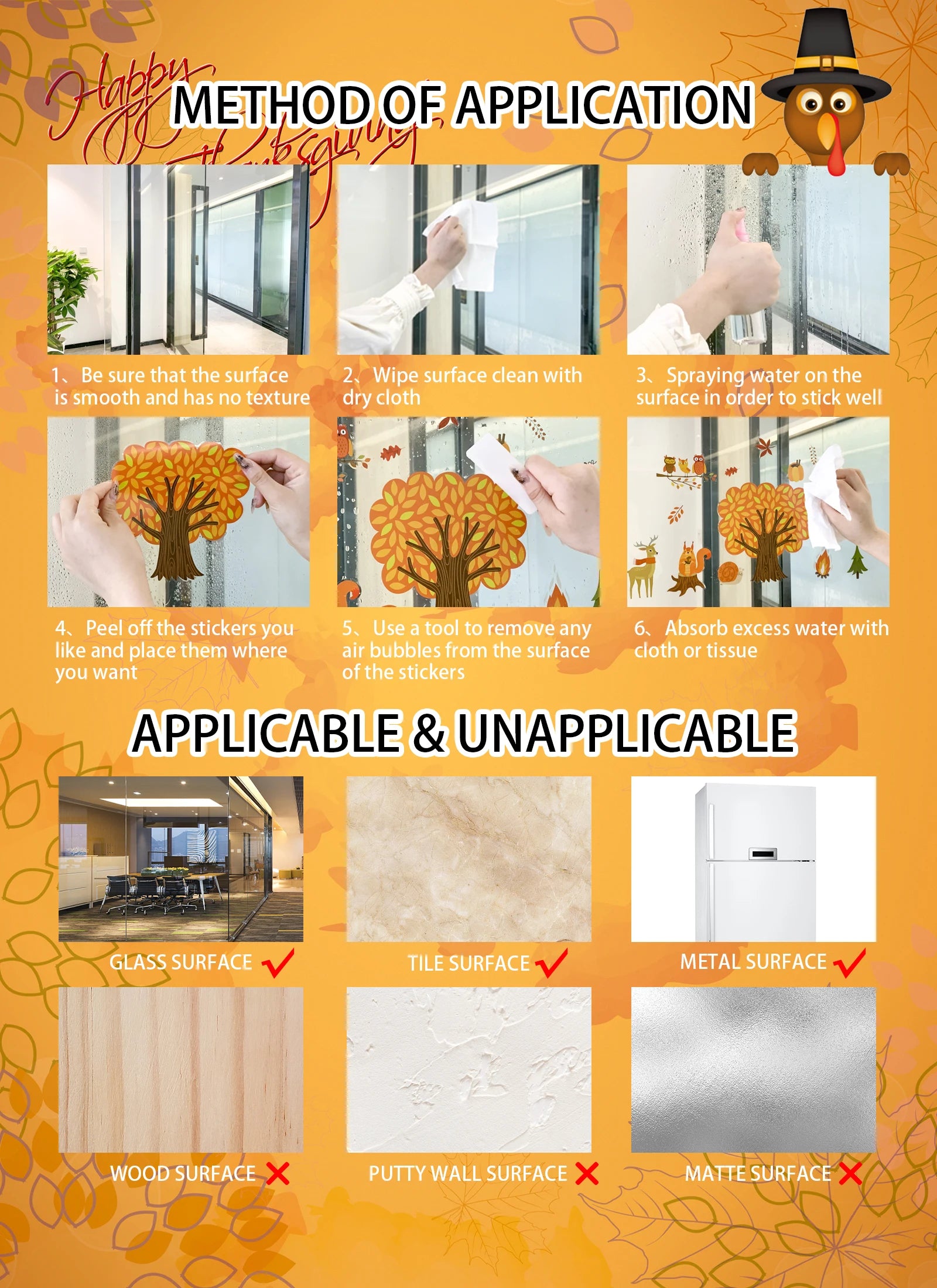 Autumn Window Clings for Glass  Autumn Clings for Windows Fall Window Stickers Thanksgiving Autumn for Home Office Decorations