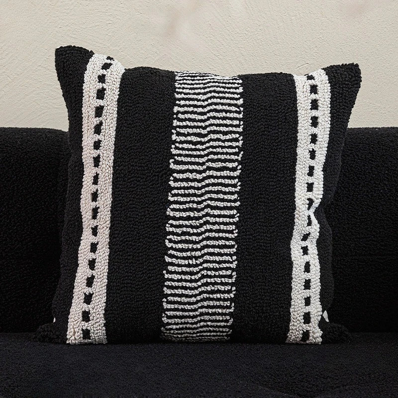 New Geometric Abstract Embroidered Cushion Cover Modern Beige Black Fully Tufted Pillowcase Home Decorative Pillows for Sofa