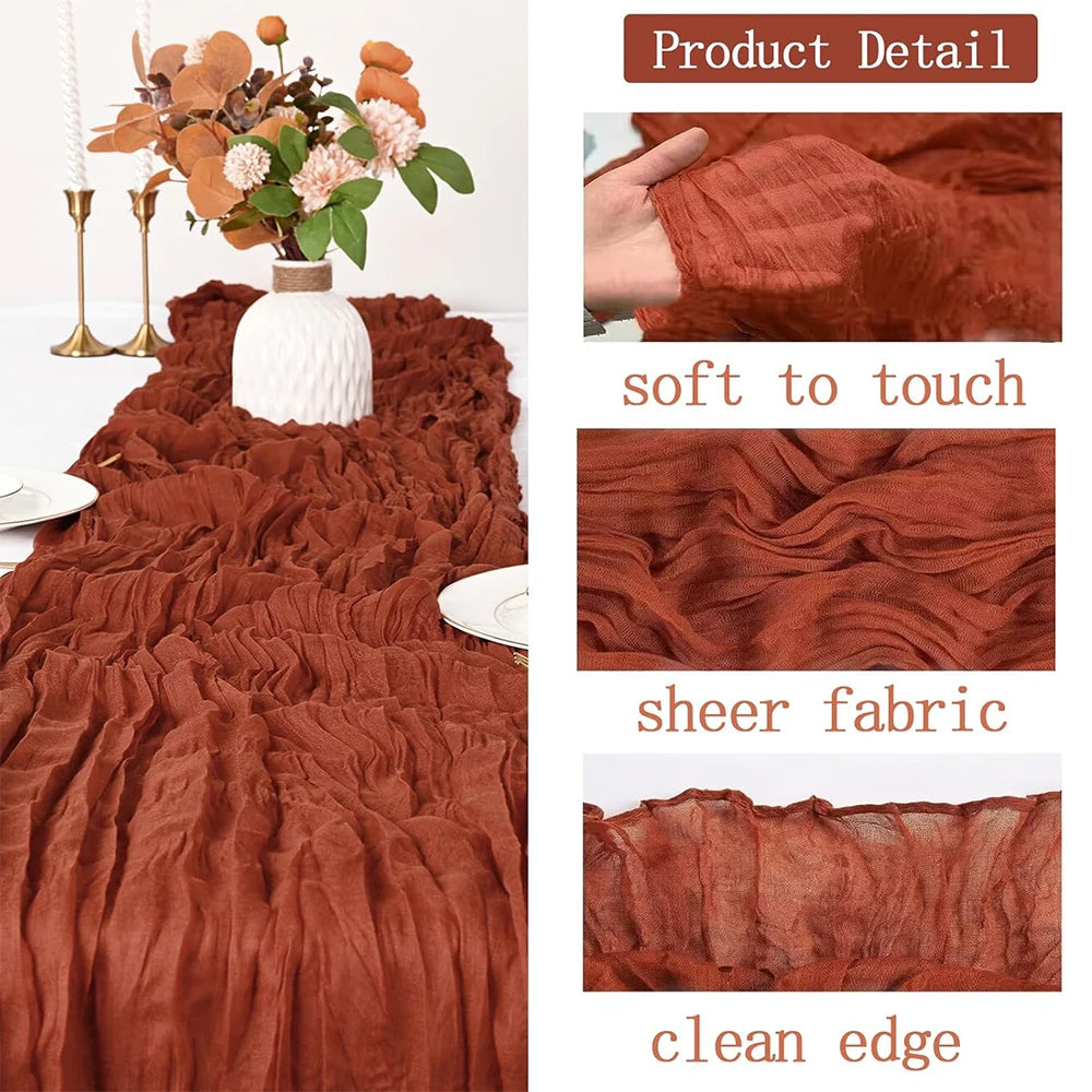 Christmas Green Red Burgundy Cheesecloth Table Runner Boho Rustic Gauze Terracotta Table Runner for Wedding Party Birthday Decor