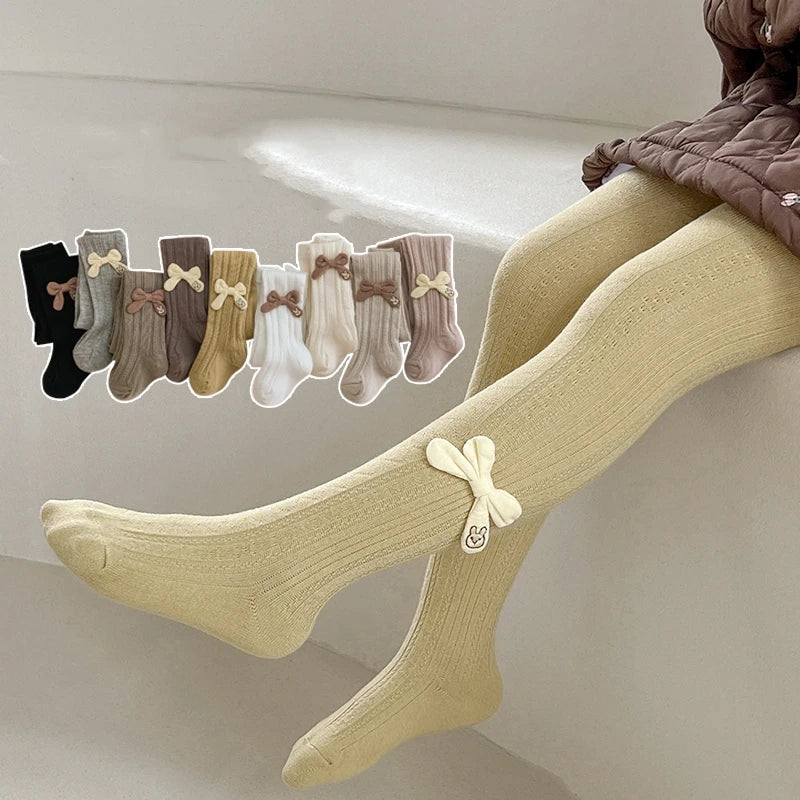 Baby Tights Leggings for Spring Autumn High waist Combed Cotton Bow Infant Girls Pantyhose