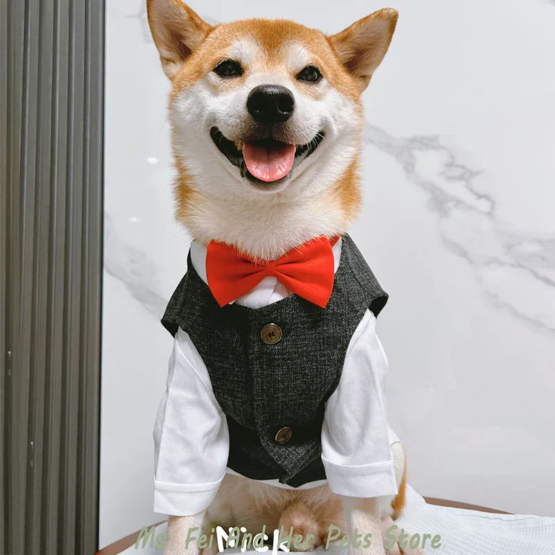 Shiba Inu Dog Tuxedo Suit - Adjustable Bow Tie Wedding Costume, Formal Pet Attire for Puppy Prince Party, Dogs Clothes，Pet Set