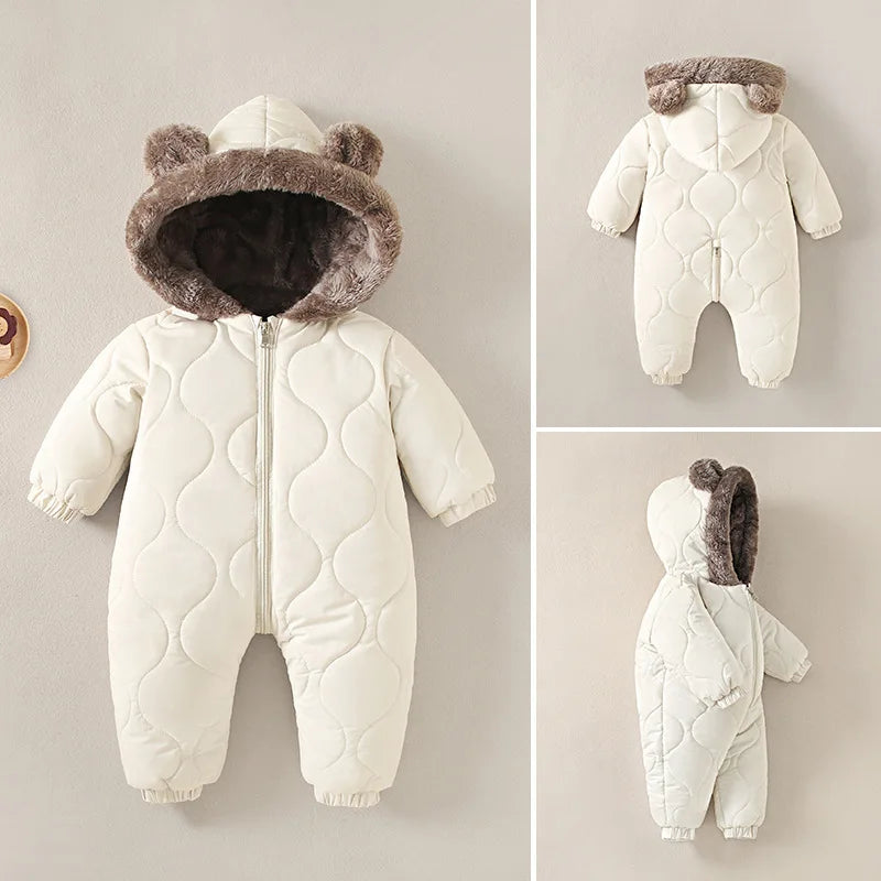 0-3Y Newborn Baby Bodysuit Children's Down Cotton Jacket Bear Ear Velvet Plush Jumpsuit Thick Rompers Baby Boys Girls Bodysuits