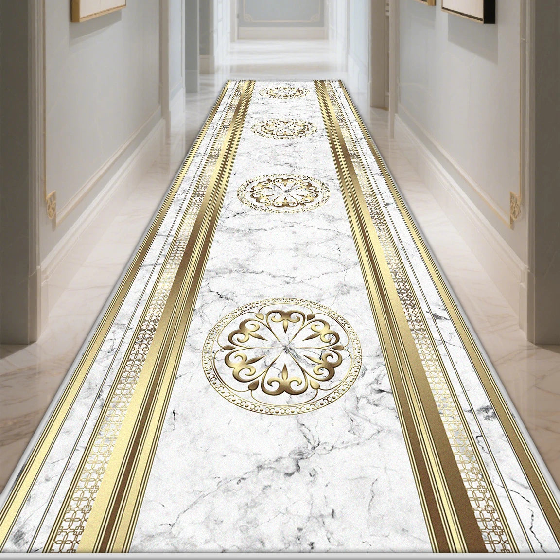 Modern Long Corridor Carpet Non-slip Hallway Luxury Gold Washable Rug Runner Entryway Decoration Home Stairway Mat Anti Slip