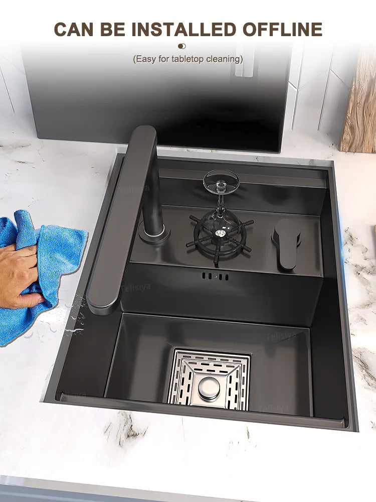 Hidden Sinks Stainless Steel Kitchen Sink Bar Small Single Slot With Lid Wash Basin Balcony Garden Campervan