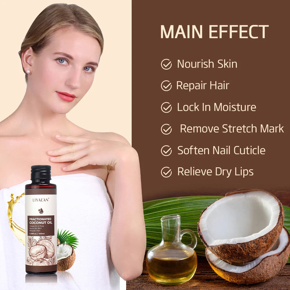 100ml Fractionated Coconut Oil Nourish Skin Repair Hair Organic Pure Carrier Oil Hair Care