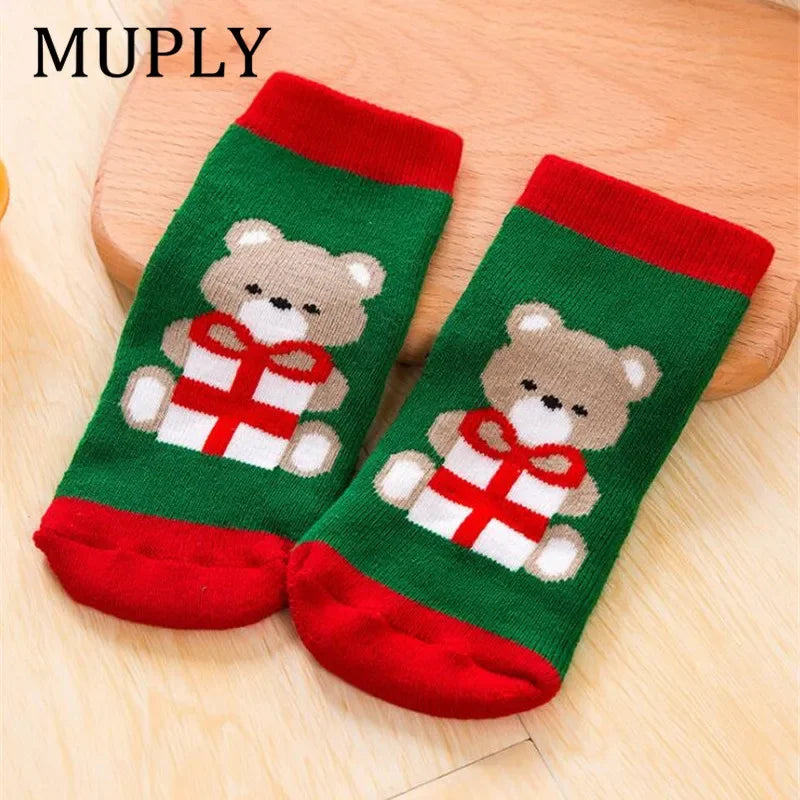 1 Pair Cotton Spring Winter Autumn Baby Girls Boys Kids Socks Children Striped Terry Snowflake Elk Santa Claus Christmas Bear