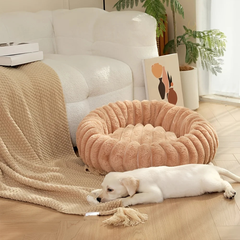 50-90cm Round Pet Bed Imitation rabbit fur for Dog Bed Super Soft Cat Bed Long Plush Dog House with Anti Slip Bottom for Cat Dog