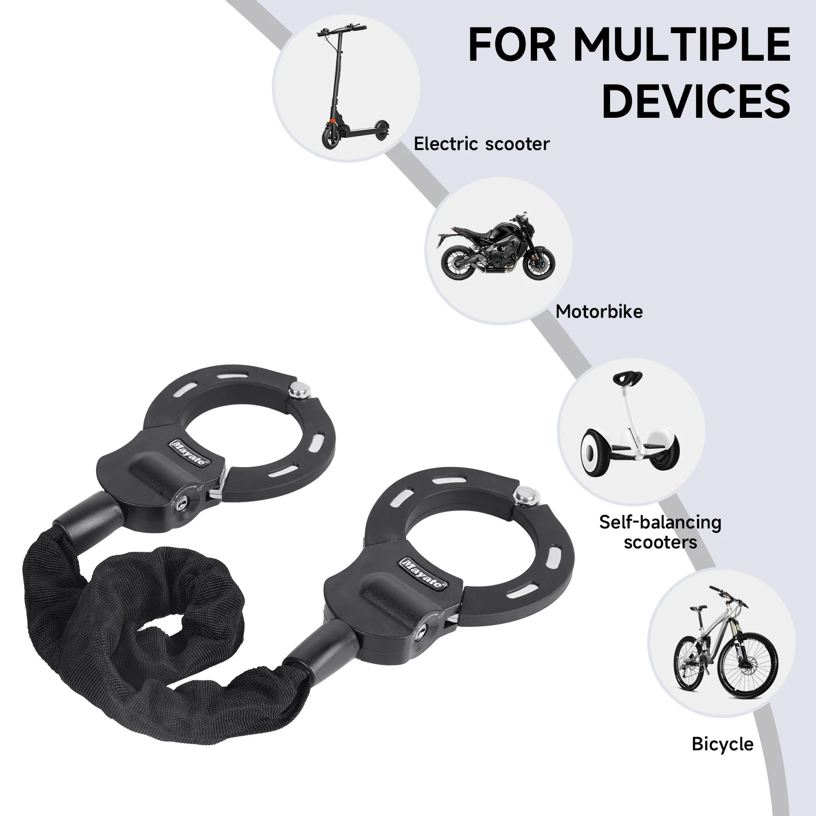 قفل دراجة معدني سميك مضاد للسرقة، قفل حماية سلسلة للدراجات الخارجية والمركبات الكهربائية والدراجات الجبلية والسكوتر