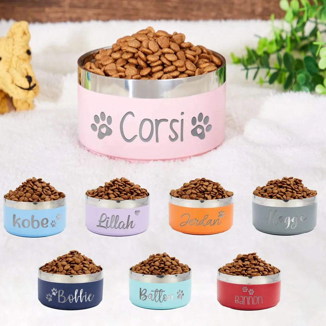 Customized Personalized Text Stainless Steel Round Dog Food Bowl Thickened Anti Fall Pet Rice Bow Feeding Pet Supplies Wholesale
