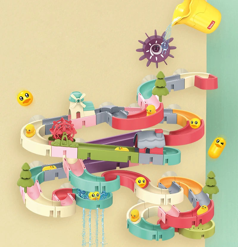 Baby Bath Toys DIY Assembling Track Bathroom Bathtub Kids Slide Paradise Play Water Toy Set Duck Slide Toy For Children Toddler