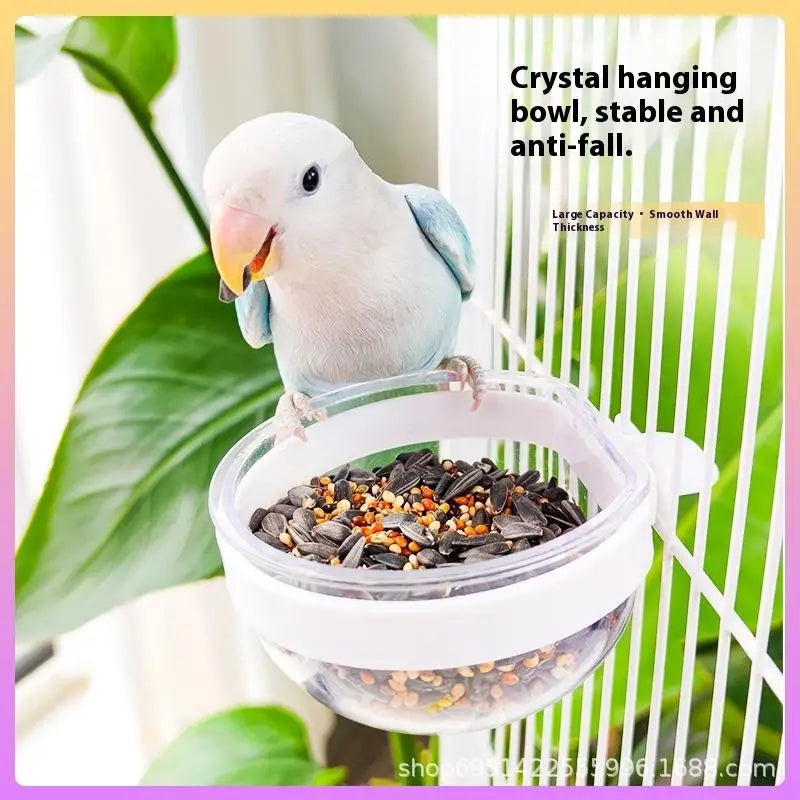 وعاء تغذية الطيور وعاء شفاف قابل للفصل وكوب طعام بلاستيكي للقفص ومغذي بذور معلق مريح للببغاوات