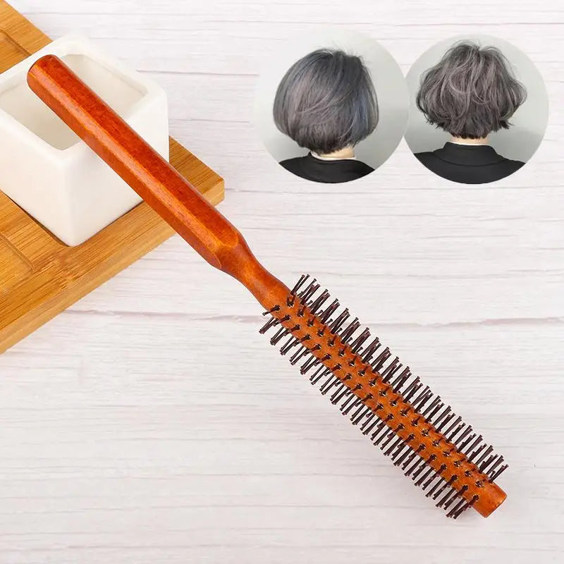 Bristle Wooden Curly Hair Comb Natural Boar Bristle Rolling Brush Round Barrel Blowing Curly Hairbrush Hair Styling Tool Barber