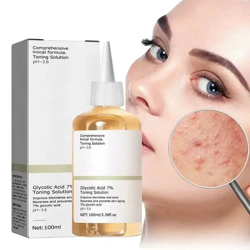 Glycolic Acid 7% Toning Facial Solution Skin Care Lighten Pore Glow Acid Toner Lifting Firming Wrinkles Dispelling Acne New