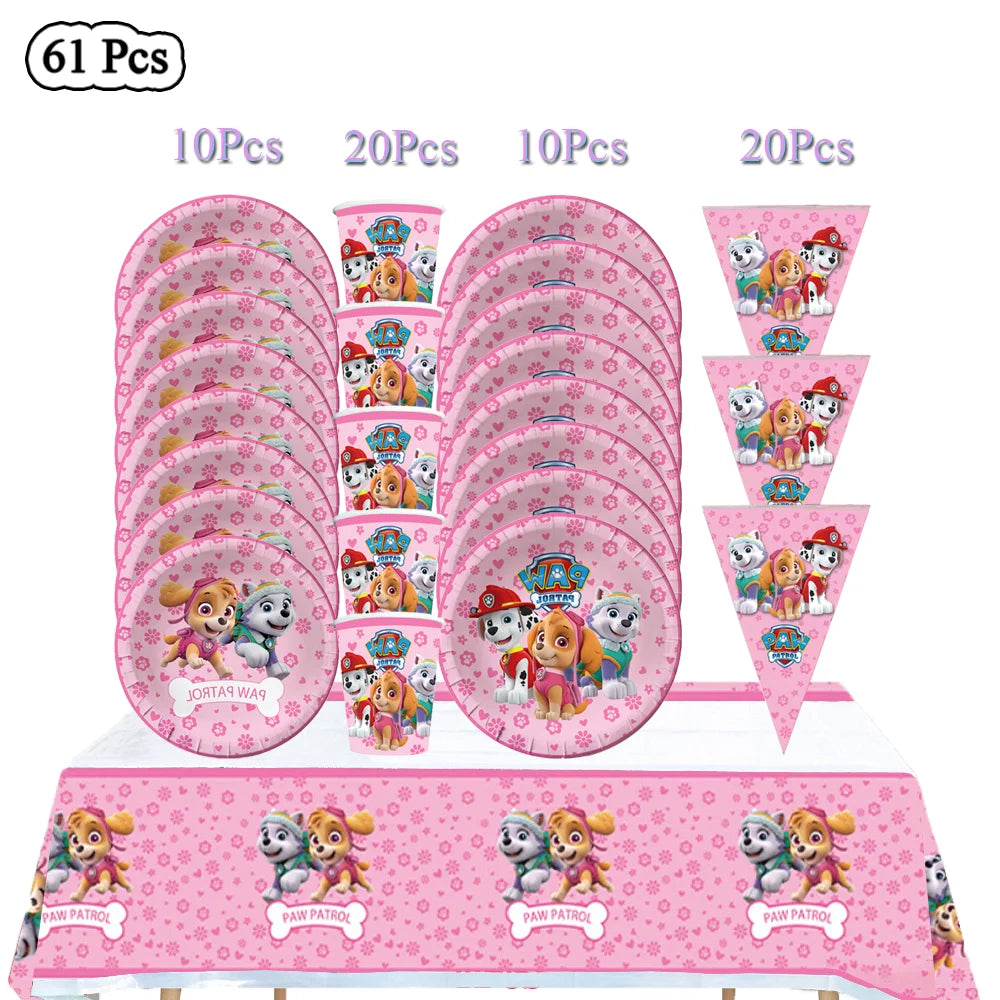 Paw Patrol Birthday Decorations Dogs Skye Disposable Tableware Party Package Tablecloth Kids Favor Childrens Party Supplies