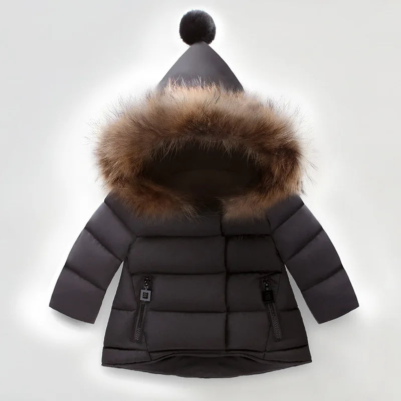 Baby Girl Boy Warm Outerwear 2023 Winter New Children Down Jacket Big Fur Collar Coat Kids Clothes Solid Thicken Girl Boy Jacket