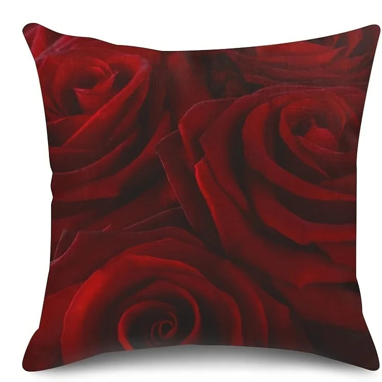 Home Decor Red Roses: Intense Floral Pillow Covers Pattern Cushion Cover Suitable For Sofa Bedroom Car Pillow Cover