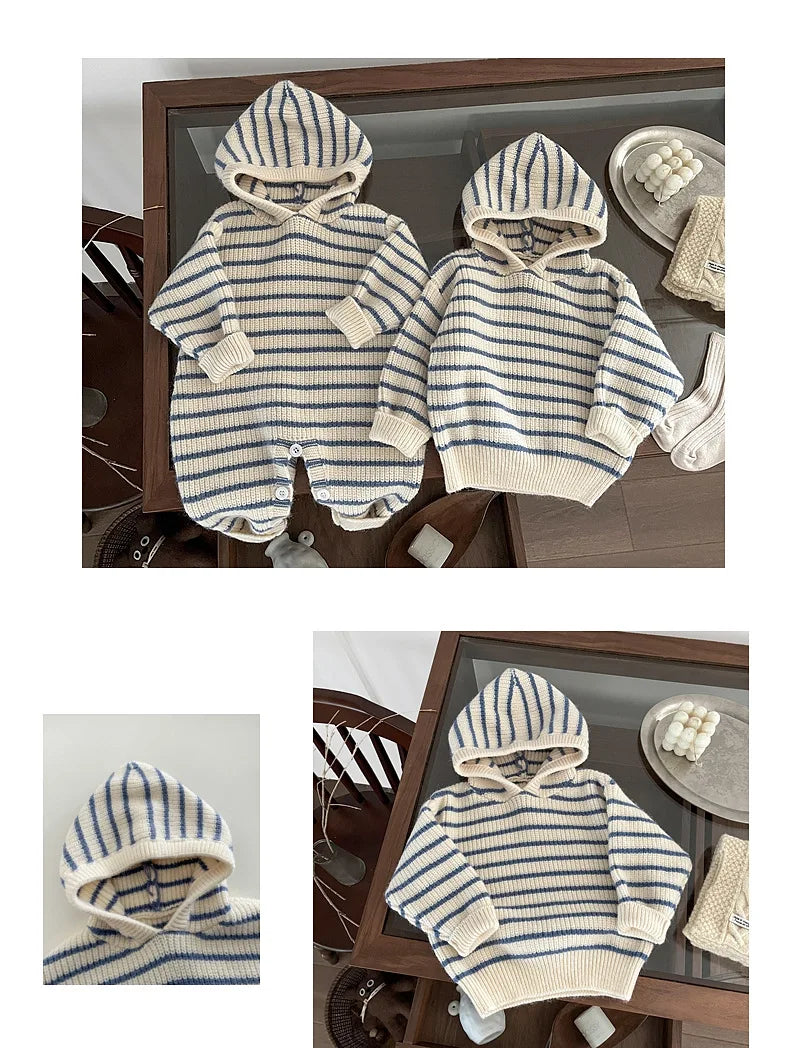 2025 Striped Knit Baby Rompers Knitted Infant Sweater Top New Born Baby Girl Clothes Ropa Bebe Bodysuits One-Pieces 0-24Months