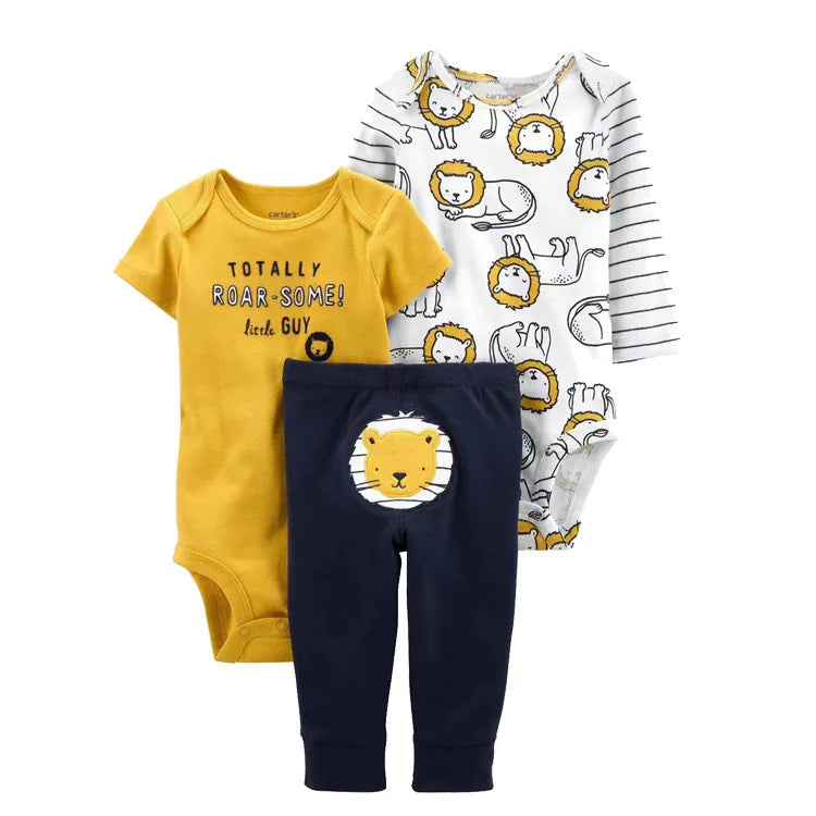 3Pcs Baby Clothes Set Cartoon Bodysuits Pp Pant Fashion Newborn Cotton Jumpsuit Pants Kids Toddler Rompers Clothing 6-24M