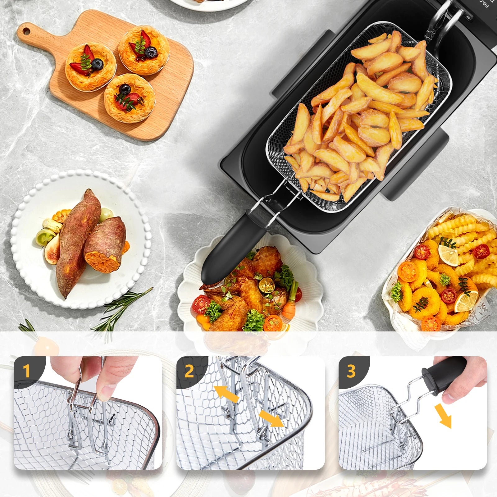 Aigostar Fryer 2200Watts, 3 Litre Capacity with Window, Temperature Control, Removable Oil Bowl