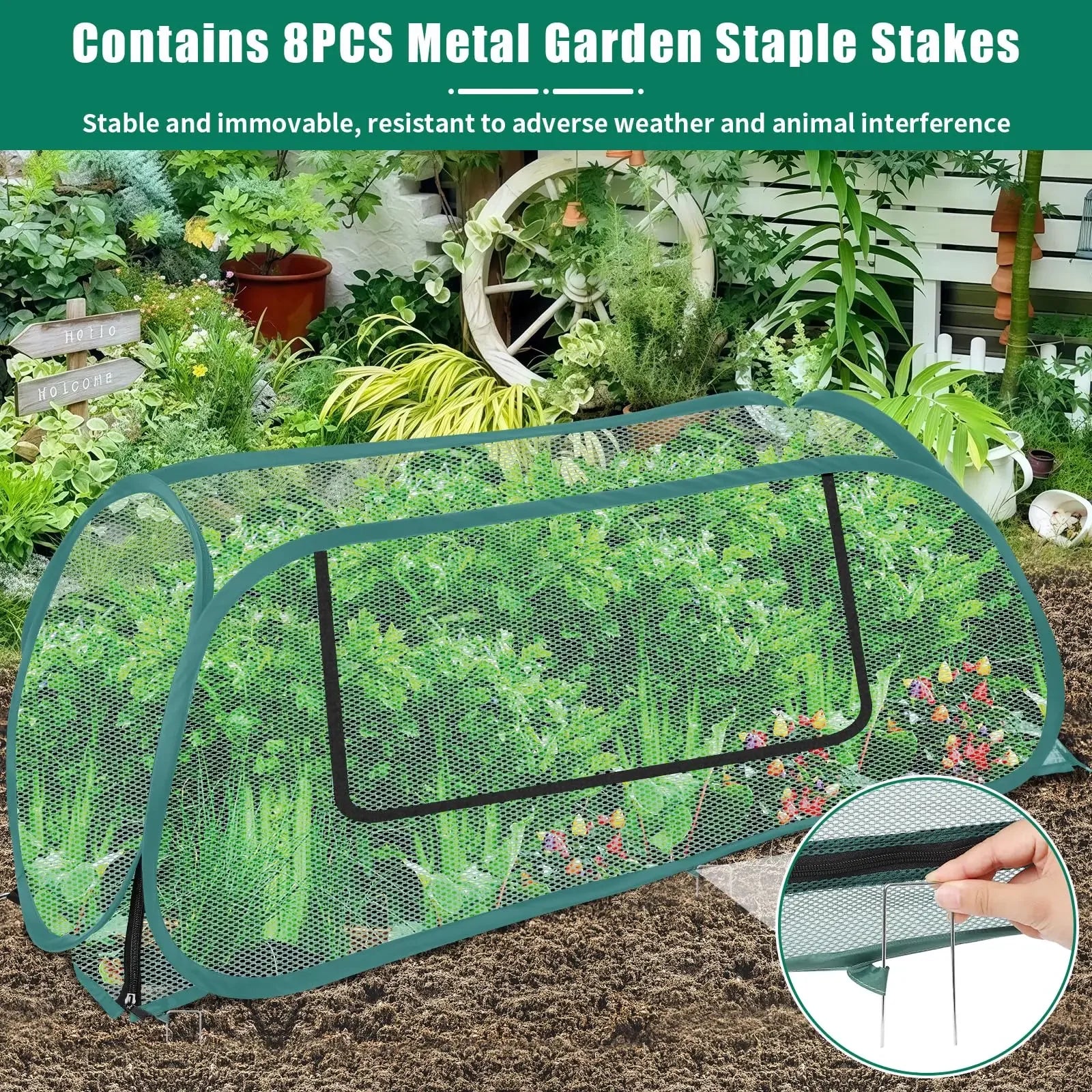 Net Cage Guard Vegetables, Seedlings Herbs Bed Vegetables Large Pop Up Mesh Plant Cover Protector Raised Garden & Flower Bed