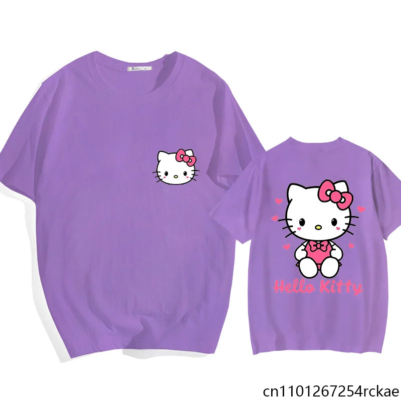 New Women's Cute Hello Kitty Printed T-shirt Kawaii Hello Kitty Pattern Shirt Personalized Women's Tops