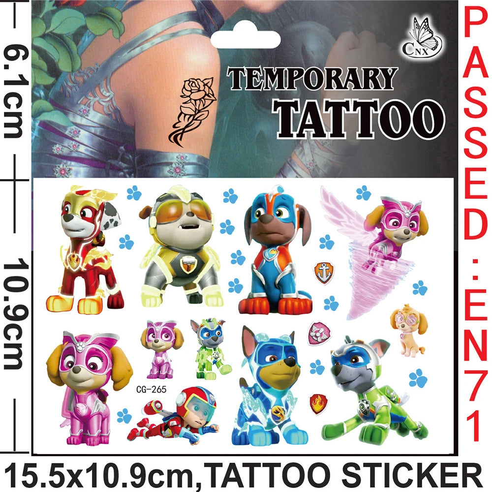 PAW Patrol Tattoo Cartoon Stickers For Kids Arm Face Glowing Body Art Waterproof Fake Temporary Cute Tattoos Children Toys Gifts
