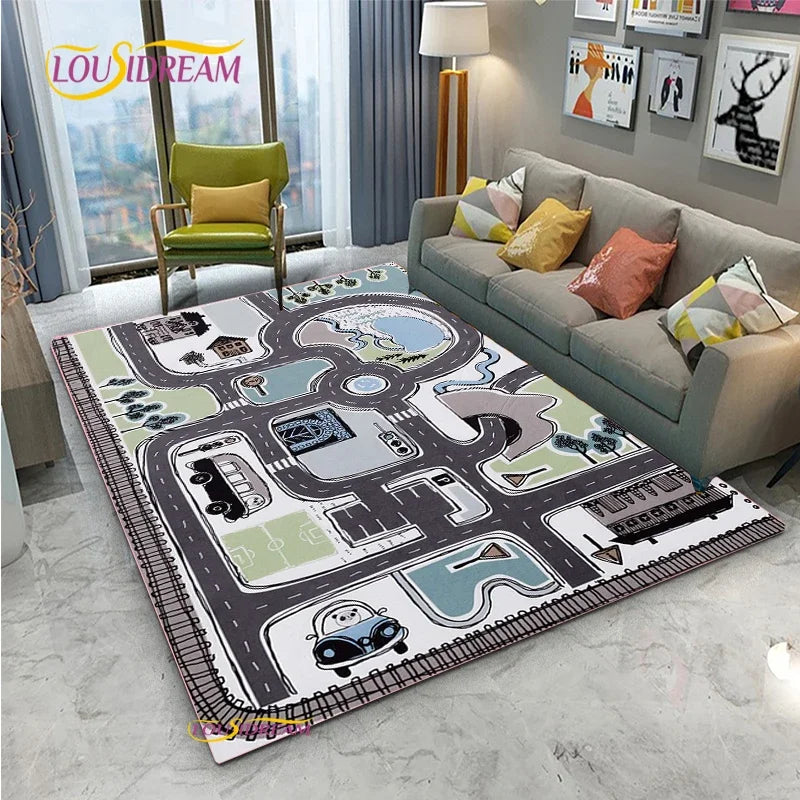 Alfombra Road Traffic Rout Map Carpet Living Room Sofa Coffee Table Bedroom Rugs Kitchen Kid Play Anti-slip floor Mat Home Decor