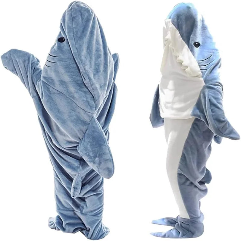 Shark Blanket Cartoon Sleeping Bag Shark Onesie Sleeping Bag Pajama Hooded Warm Flannel Funny Homewear Winter Warm Blanket