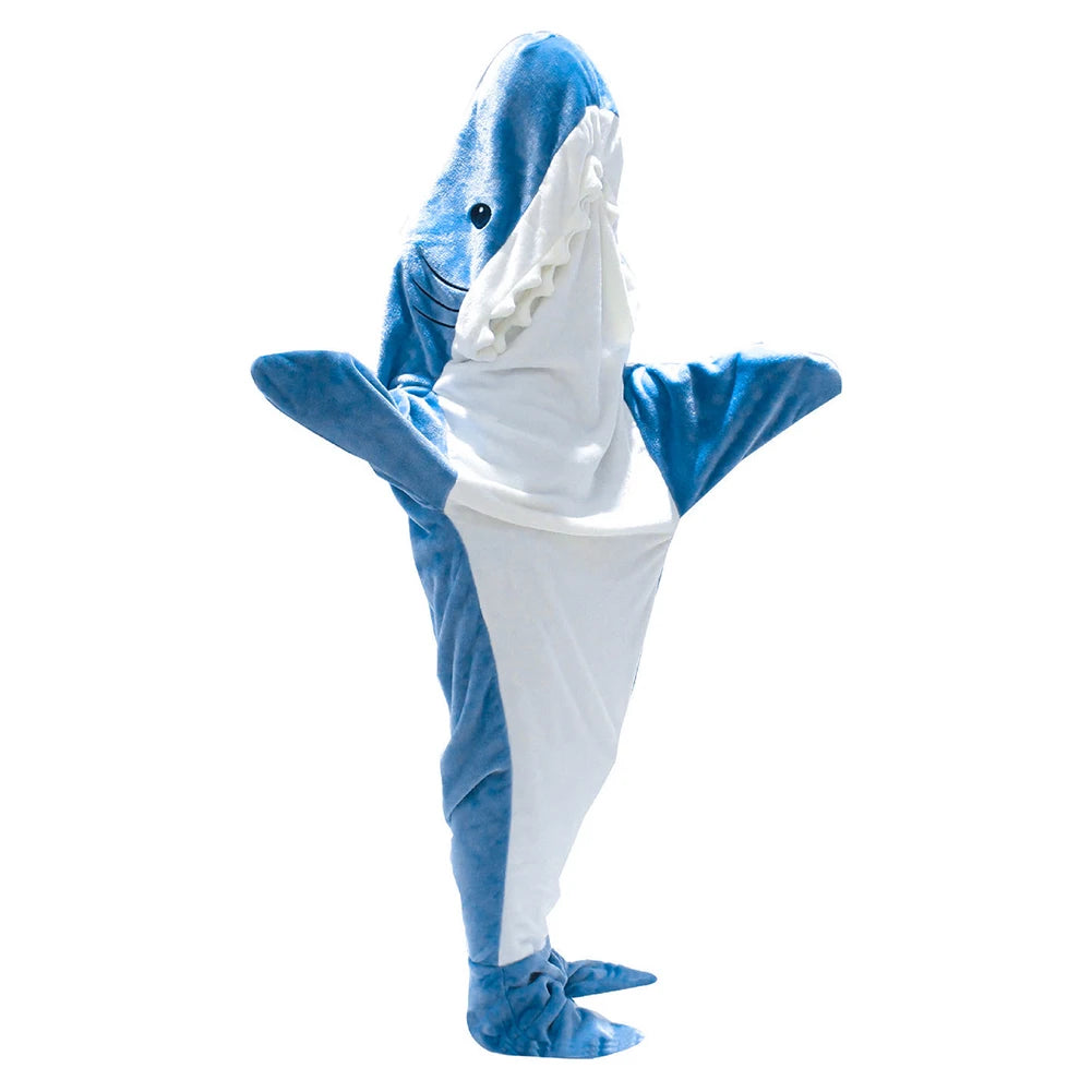 Shark Blanket Cartoon Sleeping Bag Shark Onesie Sleeping Bag Pajama Hooded Warm Flannel Funny Homewear Winter Warm Blanket