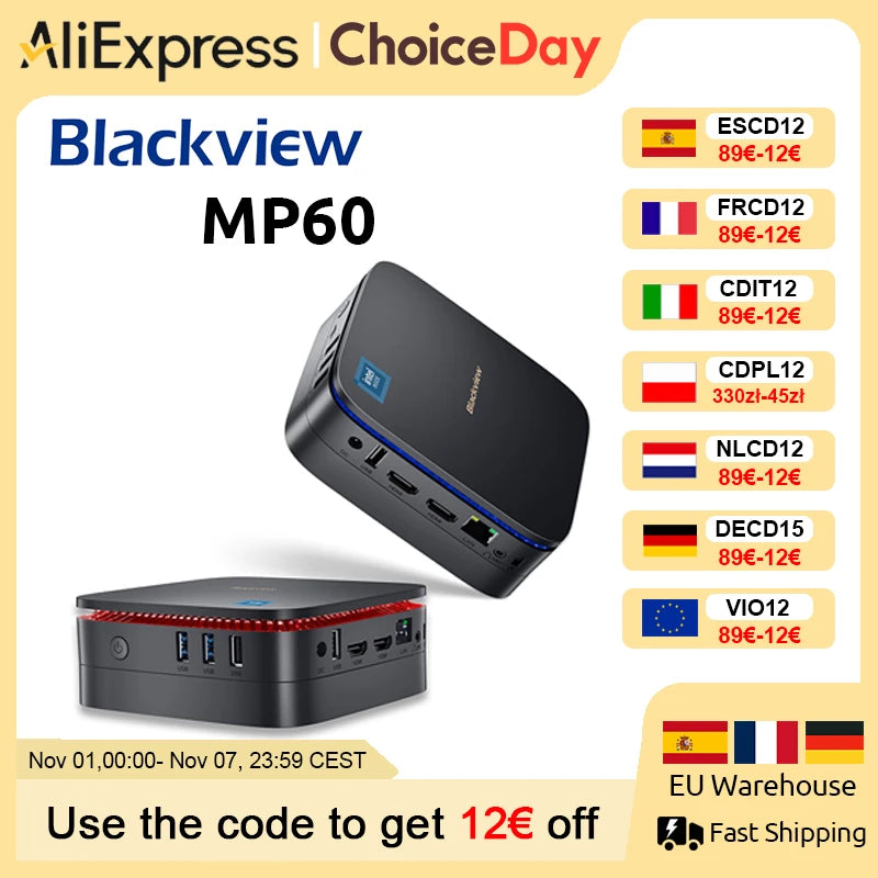 Blackview MP60 NEW Mini PC Windows 11 16GB DDR4/512GB 1TB SSD Ordenador Intel N95 4K HD Doble HDMI Dual-Band 2.4G