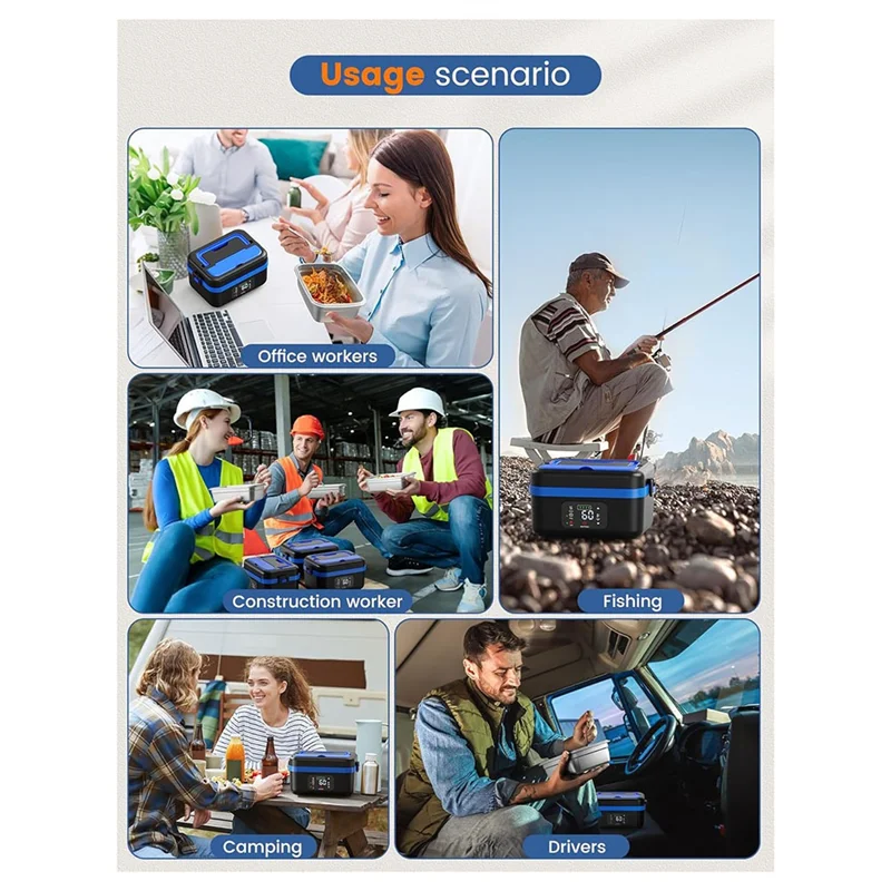 EMECE-Cordless Electric Lunch Box, Rechargeable Self-Heating Food Warmer with 8000mAh Battery,for Work/Travel/Car/Office