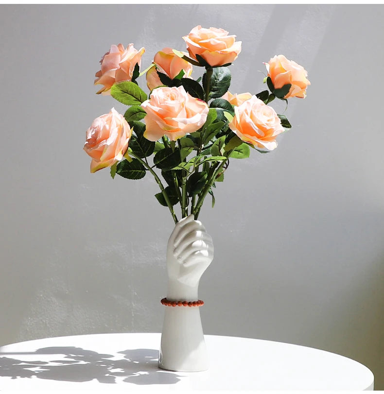 Ceramics Vase Hand Vase Flowers Arrangement Modern Home Office Decor Creative Plant Flower Vase Desktop Decoration Ornaments