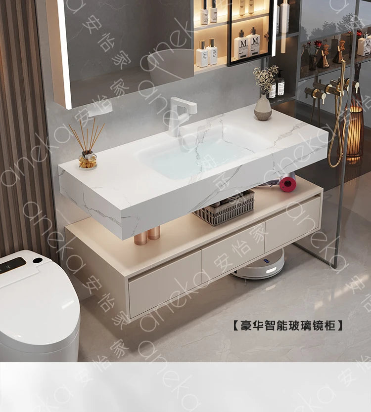 Armoire de salle de bain légère en bois massif, toilettes de rangement Vintage, vanité de salle de bain, miroirs de maquillage, meubles Para Banheiro