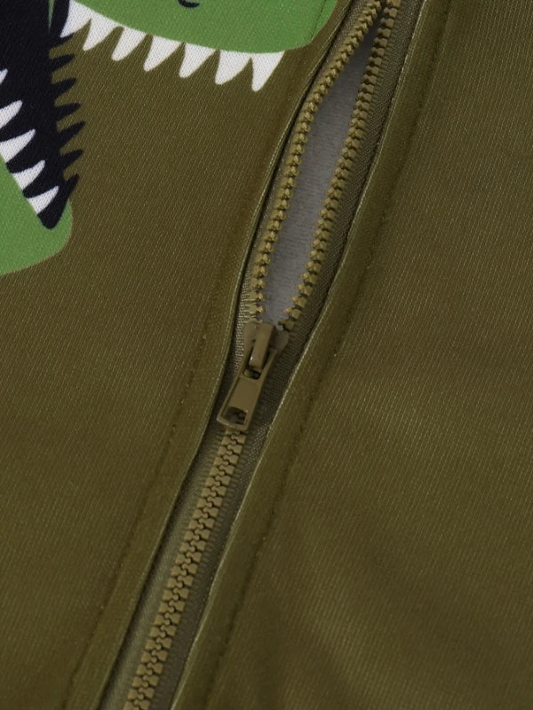 Spring Autumn Baby Boy Dinosaur Print Long Sleeve Hooded Jacket And Trousers Cute Two-Piece Set for Toddlers And Infants