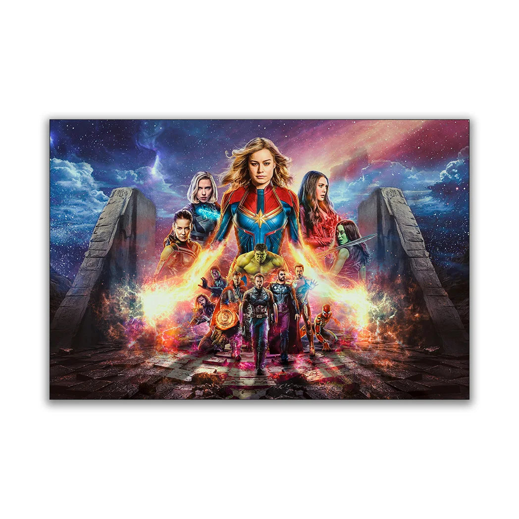 MINISO Marvel Avengers4：Endgame Movie Wall Art Posters All Ages Home Decor Room Marvel Superheroes Group Photo Canvas Painting