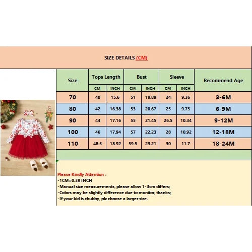 3-24 Months Toddler Baby Girl 2pcs Clothes Set Long Sleeve Christmas Print Dress with Headwear Fashion Holiday Style Daliy Wear