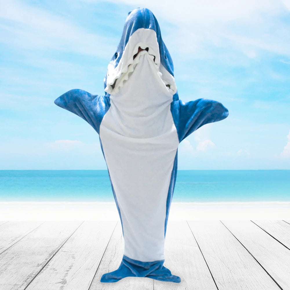 Shark Blanket Cartoon Sleeping Bag Shark Onesie Sleeping Bag Pajama Hooded Warm Flannel Funny Homewear Winter Warm Blanket