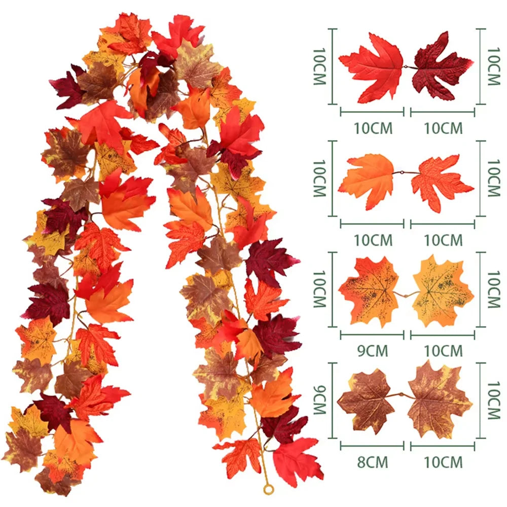 200cm Artificial Vines Red Autumn Maple Leaves Fake Garland For Home Christmas Halloween Thanksgiving Party Fireplace Fall Decor