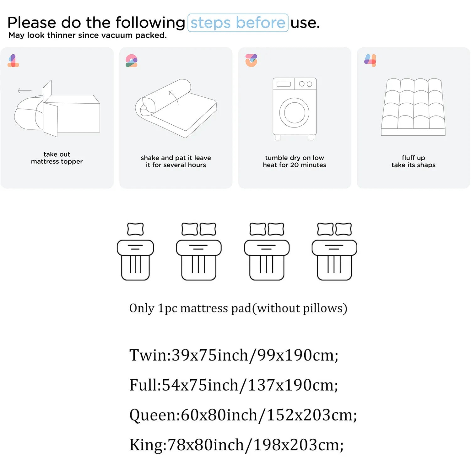 Thick Mattress Topper, Extra Thick Mattress Pad Cover for Back Pain, Cooling Futon Mattress Overfilled Down Alternative Filling