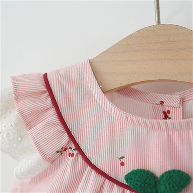 Delicate Baby Newborn Dresses Sweet Cute Cherry Girl Kids Dress Summer Sleeveless Chidlren Clothes 0-4 Y Toddlers Casual Wear