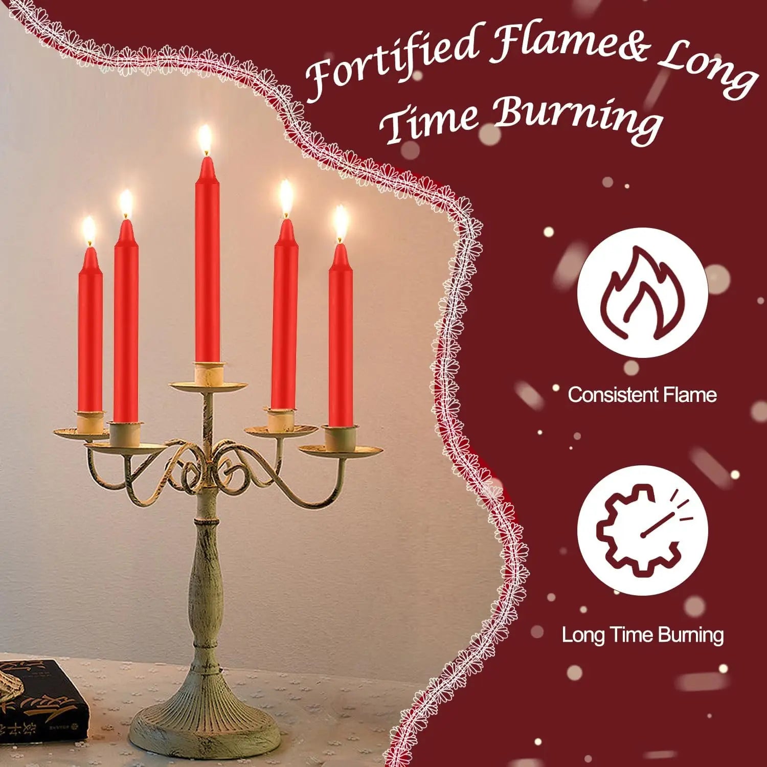 24 Pieces of 4英寸 Red Wax, Drip-Free, Smoke-Free, Fragrance-Free, Home Dinner Candles, Hand-Pulled, High-Quality, Suitable for Church, Family, Wedding, Party, Seasonal Celebrations, Emergency Situations and Home Decoration