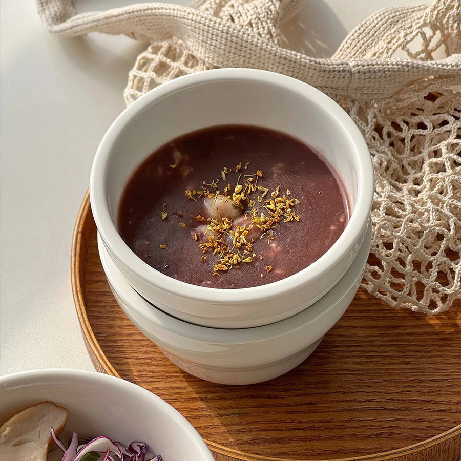 Simple White Ceramic Bowl Household Tableware Rice Bowls Breakfast Porridge Bowl Yoghurt Dessert Bowls