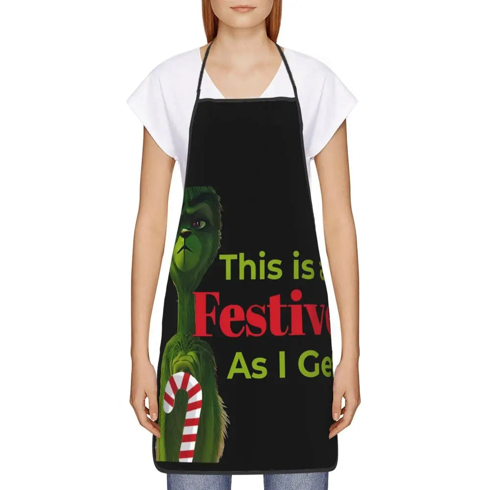 Christmas Grinch - This Is As Festive As I Get Apron Chef Cooking Cuisine Tablier Waterproof Bib Kitchen Cleaning Pinafore