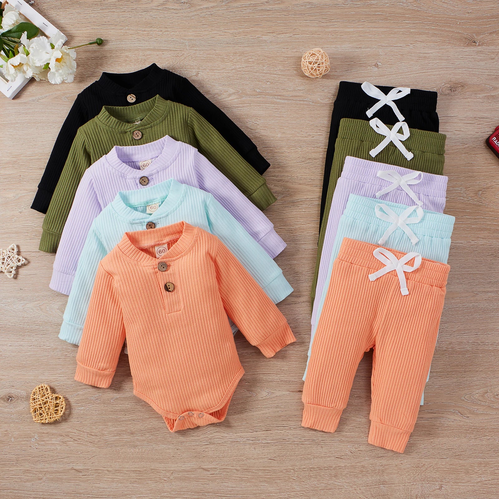 Pudcoco Baby Solid Color Clothes Set Girls Long Sleeve O-neck Jumpsuit Elastic Waist Trousers with Bow-knot 0-24M