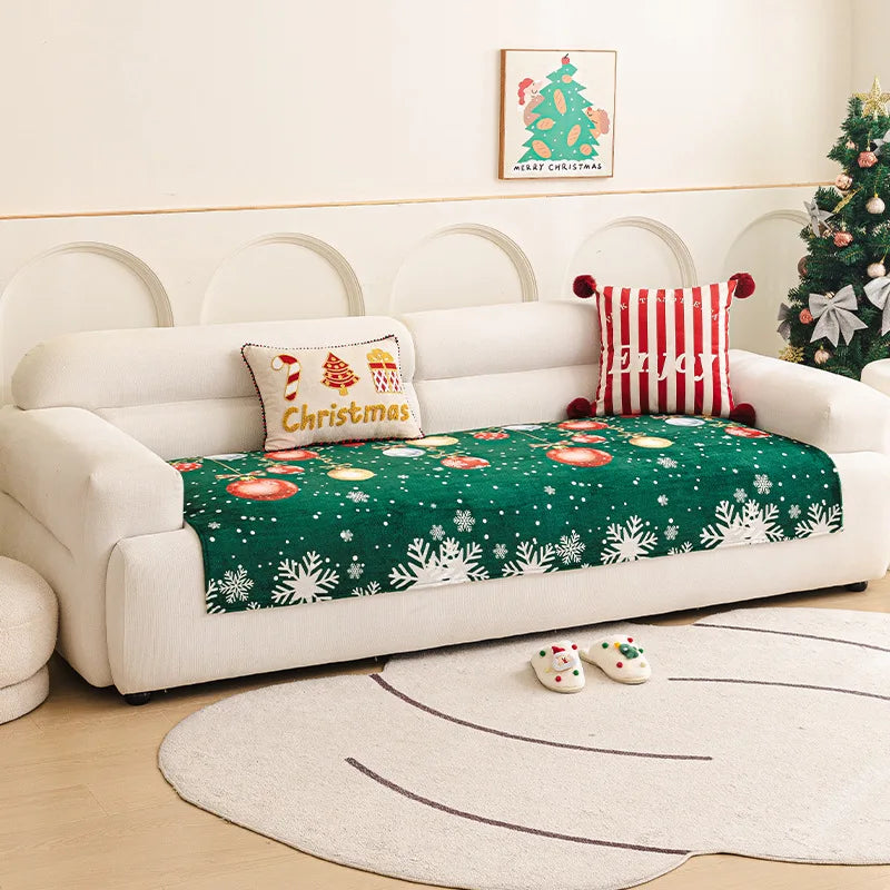 Winter Christmas Flannel Sofa Cover Anti-Slip All-Inclusive Universal Sofa Cover In One Straight Row Sofa Cushion Decor Home